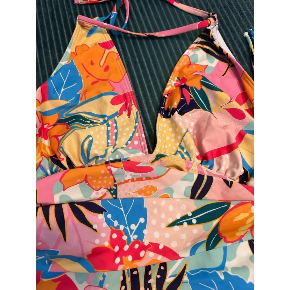 Talisea Halter Tankini Swimsuit - Floral - Size Large